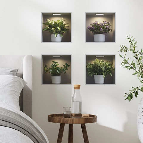 3D Visuelle Topfgrünpflanze Wandaufkleber PVC Modern Minimalistisch Nischensimulation Topfblume Für Schlafzimmer Wohnzimmer Home Decor