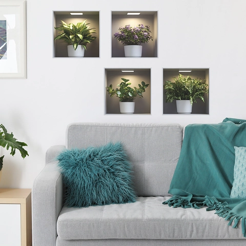 3D Visuelle Topfgrünpflanze Wandaufkleber PVC Modern Minimalistisch Nischensimulation Topfblume Für Schlafzimmer Wohnzimmer Home Decor