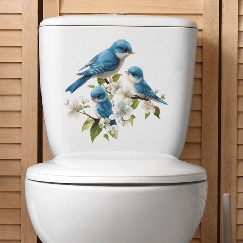 Modern Minimalist Waterproof PVC Bird Flower Branch Toilet Wall Sticker Removable Bathroom Decal Home Decoration Mural