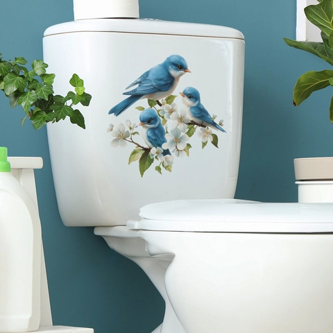 Modern Minimalist Waterproof PVC Bird Flower Branch Toilet Wall Sticker Removable Bathroom Decal Home Decoration Mural