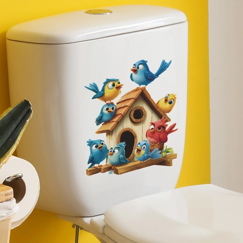 Cartoon Vogelhuisje Vogels Toilet Sticker Verwijderbaar PVC Waterdichte Badkamer Decal Voor Toilet Tank Deksel Decoratie