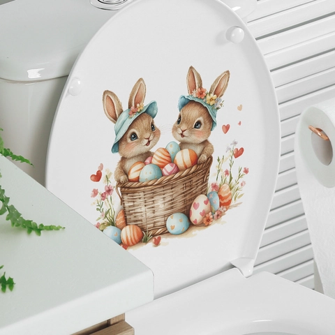 Paashaas Met Gekleurde Eieren Toiletzitje Sticker PVC Waterdicht Badkamer Muursticker Feestelijke Huis Decoratie
