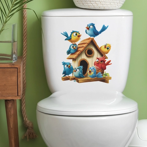 Cartoon Vogelhuisje Vogels Toilet Sticker Verwijderbaar PVC Waterdichte Badkamer Decal Voor Toilet Tank Deksel Decoratie