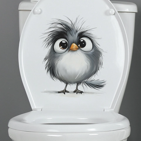 Cartoon Owl Toilet Lid Sticker Waterproof PVC Big Eyes Bird Decal For Bathroom Restroom Decoration Modern Home Wall Sticker