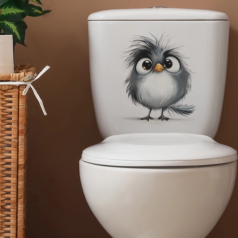 Cartoon Owl Toilet Lid Sticker Waterproof PVC Big Eyes Bird Decal For Bathroom Restroom Decoration Modern Home Wall Sticker