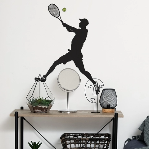 Athlete Tennis Player Silhouette Wall Sticker Removable PVC Sports Theme Mural For Bedroom Living Room Home Background Decor