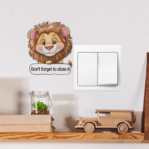 Cartoon Lion Switch Sticker PVC Wall Decal With Reminder For Kids Room Bedroom Decorative Waterproof Energy Saving