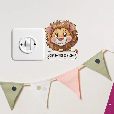 Cartoon Lion Switch Sticker PVC Wall Decal With Reminder For Kids Room Bedroom Decorative Waterproof Energy Saving