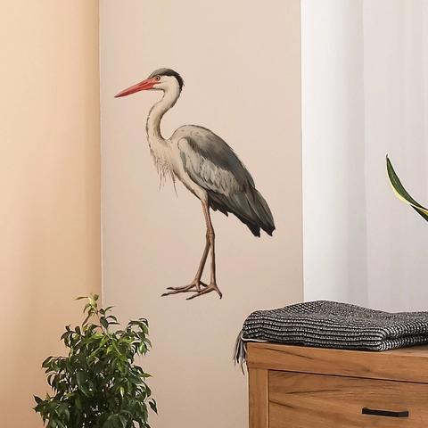 Sticker Mural Artistique Héron Cendré Grue en PVC Amovible Décoration Maison Murale pour Salon Chambre Thème Nature Décoration de Fond
