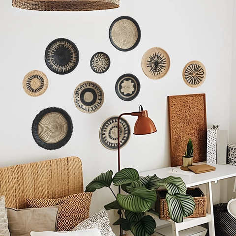 Adesivo da Parete in PVC Effetto Cesto Intrecciato Bohémien Adesivi Murali Geometrici Removibili Per Camera da Letto Soggiorno