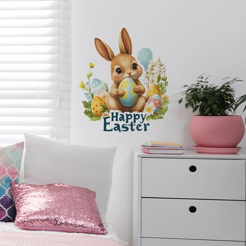 Ostern Hase Und Bunte Eier Wandaufkleber PVC Dekorative Abnehmbare Aufkleber Für Wohnzimmer Schlafzimmer Home Festliche Dekoration