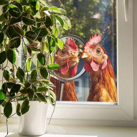 Lustiger 3D Hahn Fensteraufkleber PVC Wasserdichtes Huhn Wandtattoo Mit Vergrößerungsglas Für Zuhause Glasfenster Deko