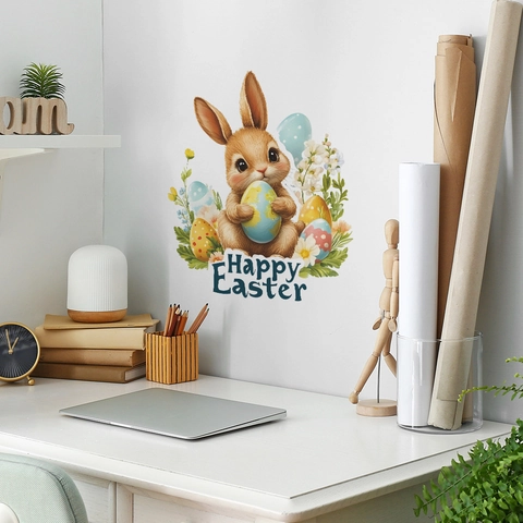Ostern Hase Und Bunte Eier Wandaufkleber PVC Dekorative Abnehmbare Aufkleber Für Wohnzimmer Schlafzimmer Home Festliche Dekoration