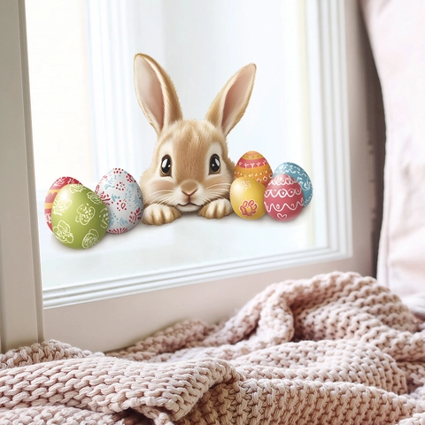 Süße Osterhase Bunte Eier Fensteraufkleber PVC Dekorative Glasaufkleber Für Haus Balkon Feiertag Party Ornament