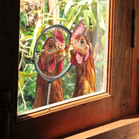 Lustiger 3D Hahn Fensteraufkleber PVC Wasserdichtes Huhn Wandtattoo Mit Vergrößerungsglas Für Zuhause Glasfenster Deko