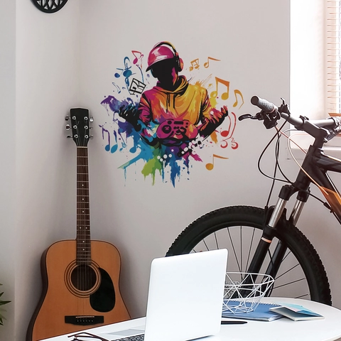 Adesivo da Parete Hip Hop Music Boy Gamer Silhouette Splat Graffiti Colorati Decalcomania in PVC per Camera da Letto Ragazzi Soggiorno Decorazione Domestica