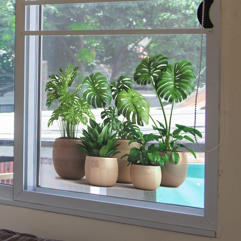 Green Potted Plants Wall Stickers PVC Monstera Leaf Removable Wall Decals For Living Room Bedroom Home Office Decor