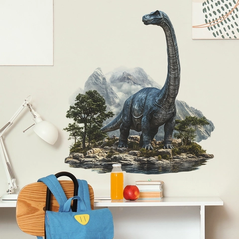 Calcomanías de Pared de Dinosaurio Braquiosaurio Realista Paisaje Natural Pegatinas de PVC Removibles para Dormitorio Infantil
