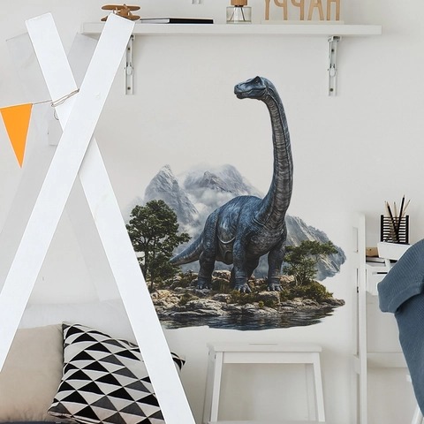 Calcomanías de Pared de Dinosaurio Braquiosaurio Realista Paisaje Natural Pegatinas de PVC Removibles para Dormitorio Infantil