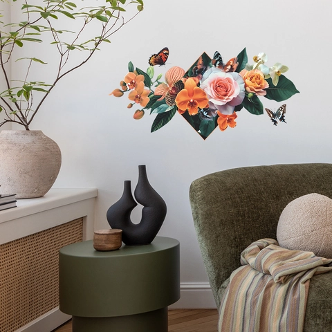 Bloem Vlinder Muursticker PVC Verwijderbare Florale Sticker Voor Woonkamer Slaapkamer Thuis Decor Moderne Muurschildering