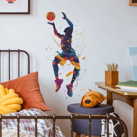 Abstract Colorful Basketball Player Dunk Wall Sticker PVC DIY Removable Art Decal For Sports Theme Bedroom Wall Decor