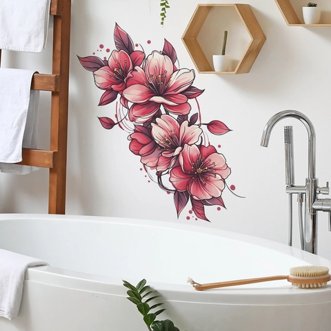 Levendige Kersenbloesem Bloem Muurstickers PVC Decoratieve Decals Voor Slaapkamer Woonkamer Keuken Koelkast Kast Home Decor
