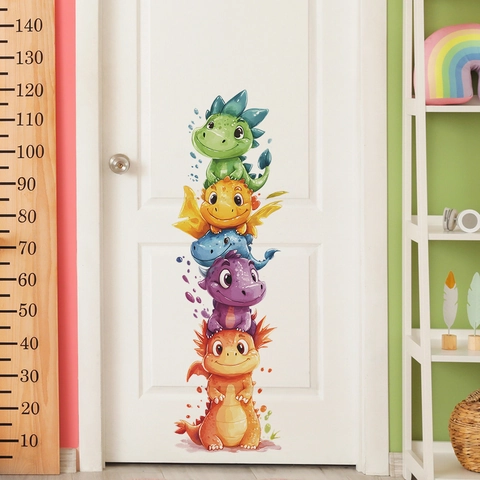 Pegatinas de Pared de Dinosaurios de Dibujos Animados Colorido PVC Impermeable Extraíble Mural Animal para Habitación de Niños Decoración