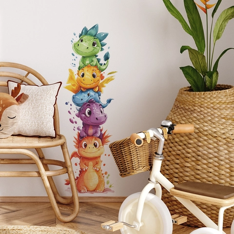 Pegatinas de Pared de Dinosaurios de Dibujos Animados Colorido PVC Impermeable Extraíble Mural Animal para Habitación de Niños Decoración