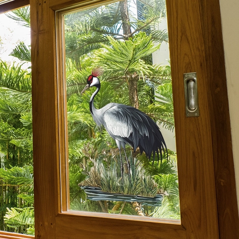 Realistischer Mandschurenkranich Fensteraufkleber Statische Glas Dekofolie Halbtransparent PVC Natur Vogel Wandtattoo Wohnkultur