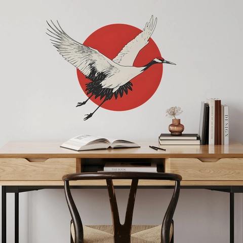Japanse Stijl Kraanvogel Rode Zon Muursticker PVC Verwijderbare Decal Home Decor Kunst Muurschildering Voor Woonkamer Slaapkamer Kantoor