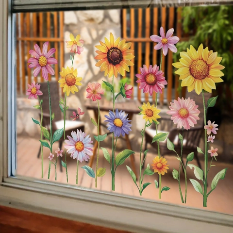 Sonnenblume Gänseblümchen Blumen Wandaufkleber PVC Selbstklebend Aquarell Blumen Wandtattoo Für Wohnzimmer Schlafzimmer Deko