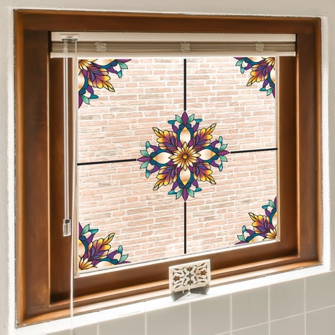Vintage Mandala Gekleurd Glas Venster Sticker PVC Decoratieve Folie Voor Woonkamer Balkon Privacy Venster Stickers Glaskunst