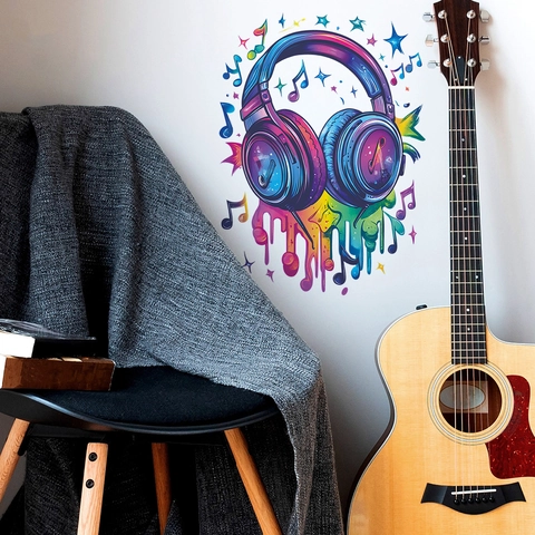 Colorful Artistic Headphone Musical Note Wall Sticker PVC Decorative Wall Decal For Living Room Bedroom Studio Home Decor