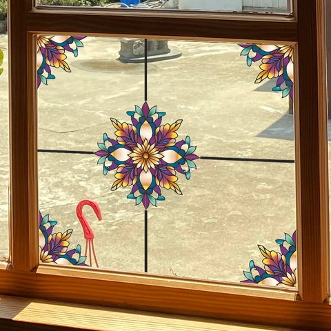 Vintage Mandala Gekleurd Glas Venster Sticker PVC Decoratieve Folie Voor Woonkamer Balkon Privacy Venster Stickers Glaskunst