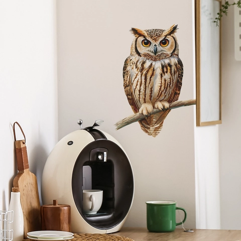 Realistico Decalcomania da Muro Gufo su Ramo d'Albero Removibile PVC Murale Uccello per Camera da Letto Soggiorno Casa Decorazione