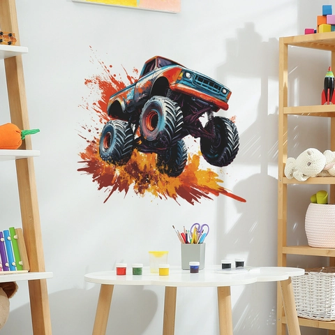 Monster Truck Wandtattoo PVC Spritzkunst Stil Bedruckt Abnehmbarer Aufkleber Für Kinderzimmer Jungen Schlafzimmer Spielzimmer Wandbild