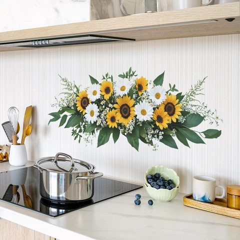 Frische Sonnenblumen Gänseblümchen Blumen Wandaufkleber PVC Selbstklebende Wandtattoos Für Küche Schlafzimmer Wohnkultur Wanddekoration