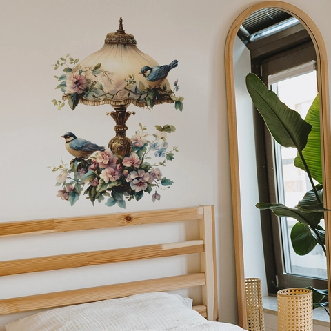 Vintage Retro Street Lamp Birds Flowers Wall Stickers PVC Waterproof Art Decal For Living Room Bedroom Home Wall Mural Decoration