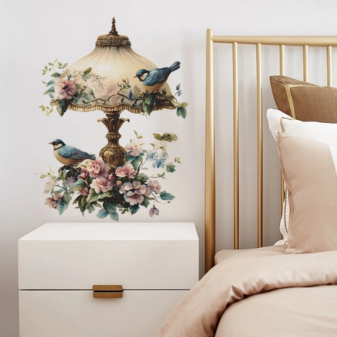 Vintage Retro Street Lamp Birds Flowers Wall Stickers PVC Waterproof Art Decal For Living Room Bedroom Home Wall Mural Decoration