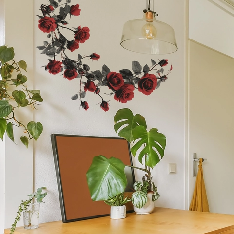 Realistische Rote Rose Wandtattoo Abnehmbare PVC Blumenranke Wandaufkleber Für Wohnzimmer Schlafzimmer Bad DIY Home Art Dekor