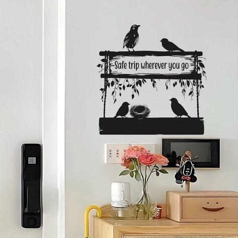 Bird Silhouette Wall Sticker With Safe Trip Wherever You Go Quote PVC Removable Decal For Living Room Bedroom Decor