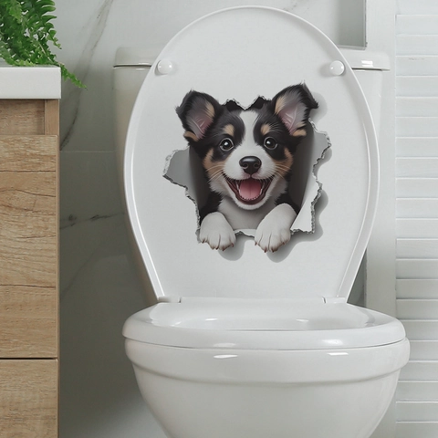 3D Broken Wall Puppy PVC Wall Sticker Creative Dog Waterproof Removable Decal For Living Room Bedroom Kitchen Home Decor