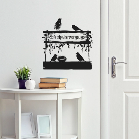 Bird Silhouette Wall Sticker With Safe Trip Wherever You Go Quote PVC Removable Decal For Living Room Bedroom Decor
