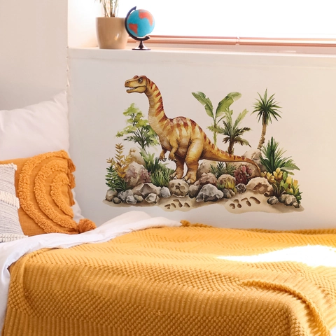 Aquarell Dinosaurier Wandtattoo Tropische Pflanze Palme Abnehmbare PVC Aufkleber Für Kinderzimmer Schlafzimmer Heimdekor