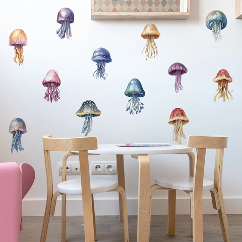 Aquarell Bunte Qualle Wandaufkleber Abnehmbare PVC Ozean Tier Wandtattoos Für Kinderzimmer Wohnzimmer Badezimmer Home Decor