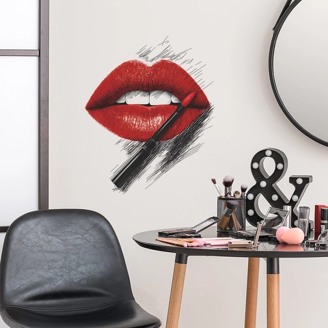 Sexy Lèvres Rouges Pinceau à Rouge à Lèvres Artistique Sticker Mural PVC Autocollant Décoratif Pour Chambre Salon