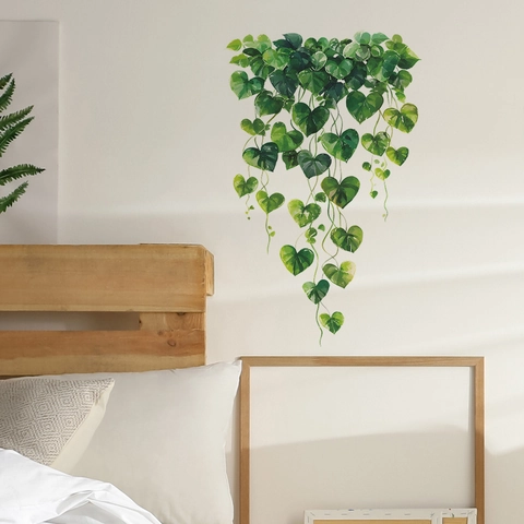 Pegatina de Pared Hojas Verdes Acuarela Enredaderas Colgantes PVC Removible Calcomanías Plantas Para Sala De Estar Dormitorio