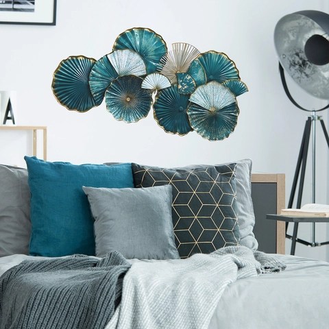 Modern PVC 3D Embossed Floral Wall Sticker Deep Cyan Gold Ginkgo Leaf Self-Adhesive Aesthetic Decor For Living Room Bedroom