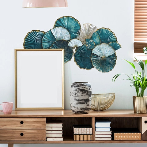 Modern PVC 3D Embossed Floral Wall Sticker Deep Cyan Gold Ginkgo Leaf Self-Adhesive Aesthetic Decor For Living Room Bedroom