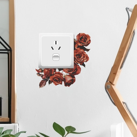 Red Rose Flower Wall Stickers PVC Self-Adhesive Switch Decorative Decal For Living Room Bedroom Home Decoration